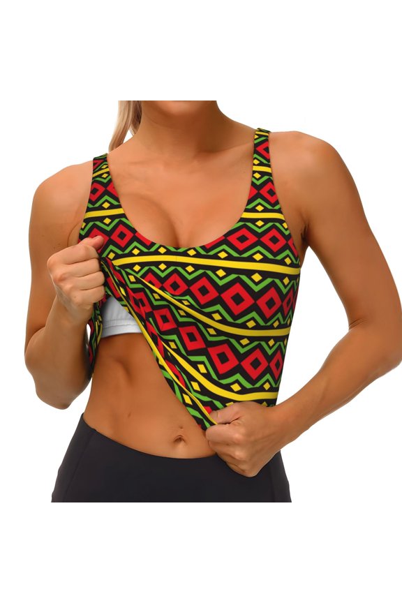 Classic Color Music Print Womens' Sports Bras Scoop Neck Sports Vest- Padded U Back Seamless High Impact Support