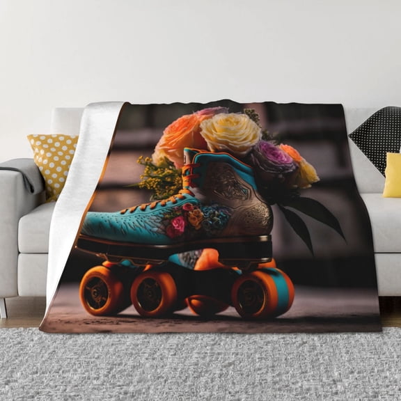 Rateoe Classic Floral Blue Skate Shoes Pattern Flannel Throw Blanket, Ultra-soft Blanket for Bed, Couch, Car, Hypoallergenic Anti-pilling blanket-40"x30"(Horizontal)