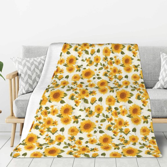 Rateoe Classical Cute Sunflower Pattern Flannel Throw Blanket, Ultra-soft Blanket for Bed, Couch, Car, Hypoallergenic Anti-pilling blanket-40"x30"(Vertical)