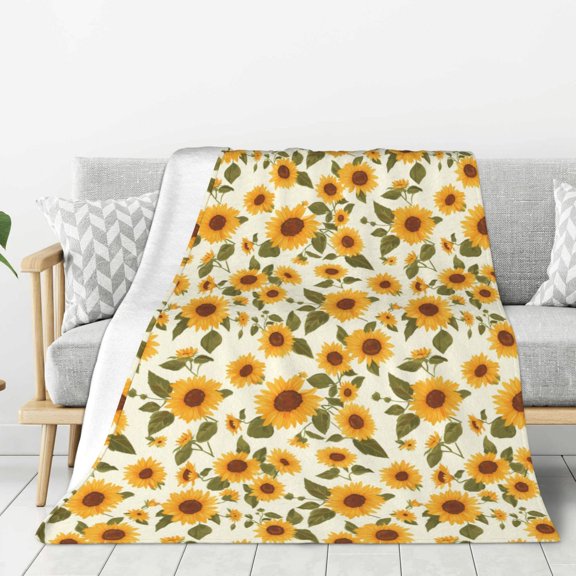 Rateoe Classical Cute Sunflower Pattern Flannel Throw Blanket, Ultra-soft Blanket for Bed, Couch, Car, Hypoallergenic Anti-pilling blanket-40"x30"(Vertical)