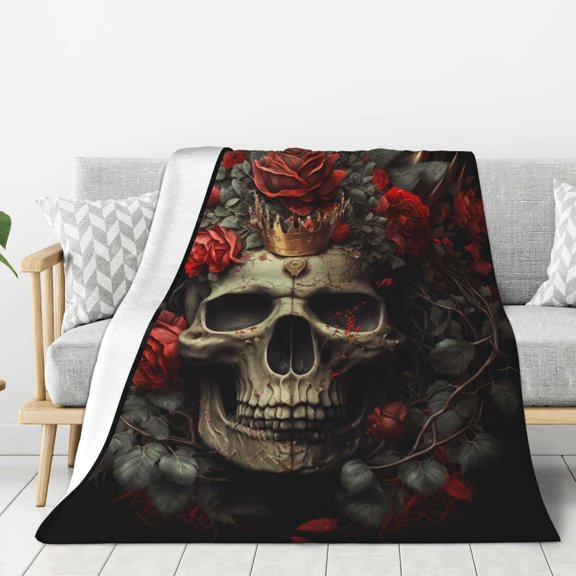 Rateoe Classical Rose Crown Skull Pattern Flannel Throw Blanket, Ultra-soft Blanket for Bed, Couch, Car, Hypoallergenic Anti-pilling blanket-40"x30"(Vertical)