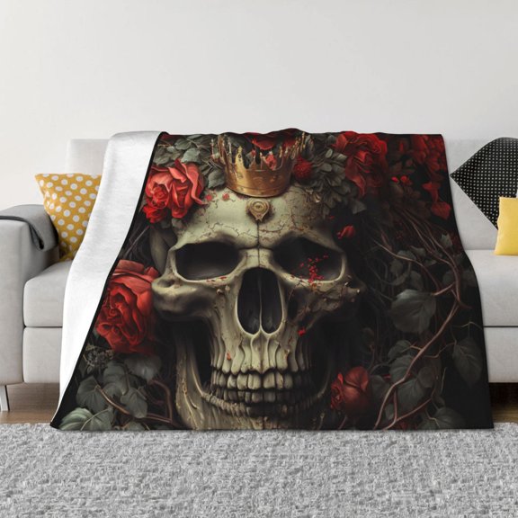 Rateoe Classical Rose Crown Skull Pattern Flannel Throw Blanket, Ultra-soft Blanket for Bed, Couch, Car, Hypoallergenic Anti-pilling blanket-