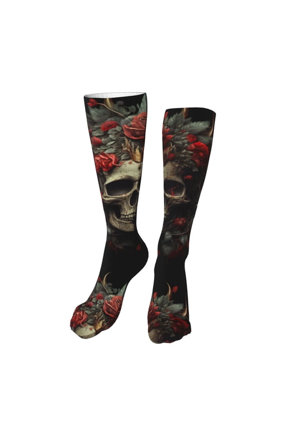 Classical Rose Crown Skull print Women's Men's Novelty 20in Crew Socks Cotton Socks Knee High Socks for Walking,Running,Nurses,Pregnancy-One Size