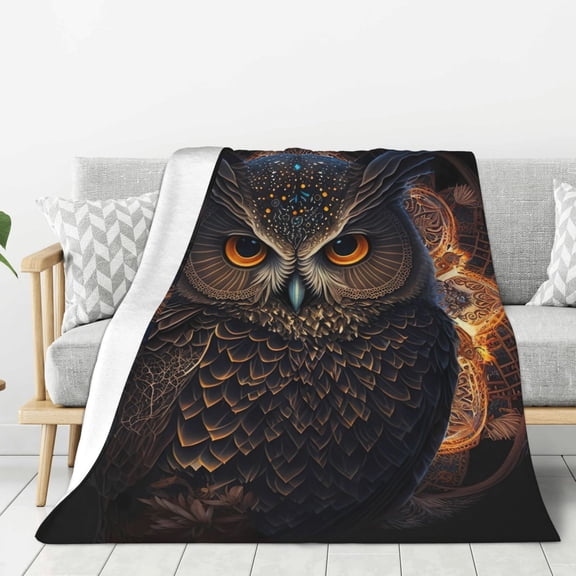 Rateoe Classical Style Brown Owl Pattern Flannel Throw Blanket, Ultra-soft Blanket for Bed, Couch, Car, Hypoallergenic Anti-pilling blanket-40"x30"(Vertical)