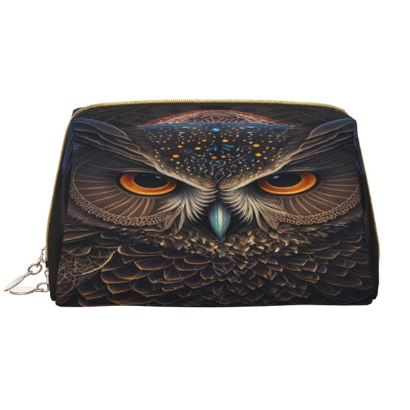 Rateoe Classical Style Brown Owl for Travel Makeup Bag,Large Capacity Cosmetic Bags for Women,Waterproof Portable Pouch Open Flat Toiletry Bag Make up Organizer