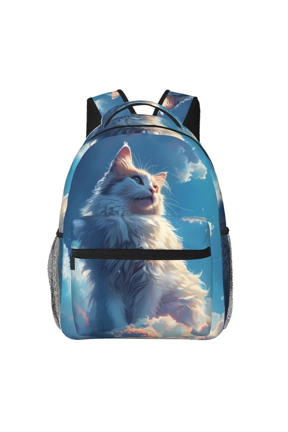 Clear Sky Blue Cat Pattern Casual Backpack for School, Work, Travel Adjustable Straps, Multiple Compartments Ergonomic Design, Fits Laptops and Tablets