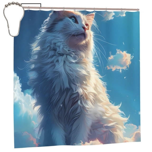 Rateoe Clear Sky Blue Cat Shower Curtain - Fancy Bathroom Shower Curtain Sets - Waterproof Shower Curtain with Hooks with 12 Plastic Hooks 72x72 Inches