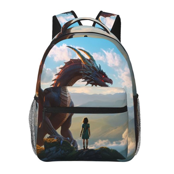 Rateoe Clear Sky Mountain Red Dragon Pattern Casual Backpack for School, Work, Travel Adjustable Straps, Multiple Compartments Ergonomic Design, Fits Laptops and Tablets