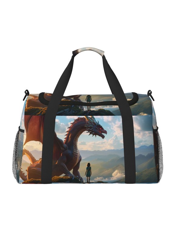 Clear Sky Mountain Red Dragon Pattern Gym Bag for Women, Duffle Bag for Travel with Wet Pocket, Carry on Weekender Bags for Women, Water Resistant Travel Bag Duffel Bag