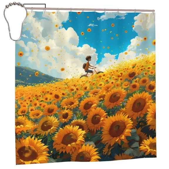 Rateoe Clear Sky Sunflower Shower Curtain - Fancy Bathroom Shower Curtain Sets - Waterproof Shower Curtain with Hooks with 12 Plastic Hooks 72x72 Inches