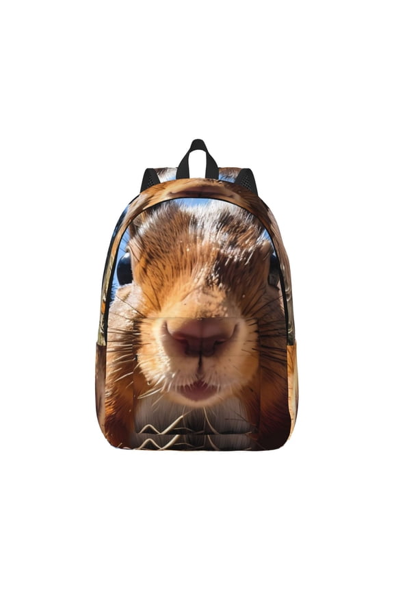 Close-Up Curious Squirrel Pattern Canvas College Laptop Backpack,Travel Daypack,Durable Rucksack Travel Notebook Bag School Backpack Book Bag for Men Women-Small