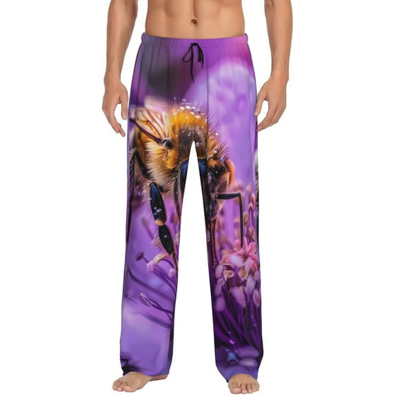 Rateoe Closeup Honeybee on Flower Pattern Men’s Ultra-Soft Comfy Pajama Lounge Pants Sleepwear,Comfortable Lounge Wear,lightweight Pajamas, Casual Home Wear-Medium