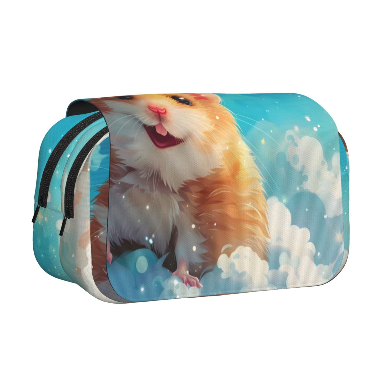 Image showcasing Rateoe Cloud Cute Hamster Pattern Double Clamshell Pen Case, Storage ...