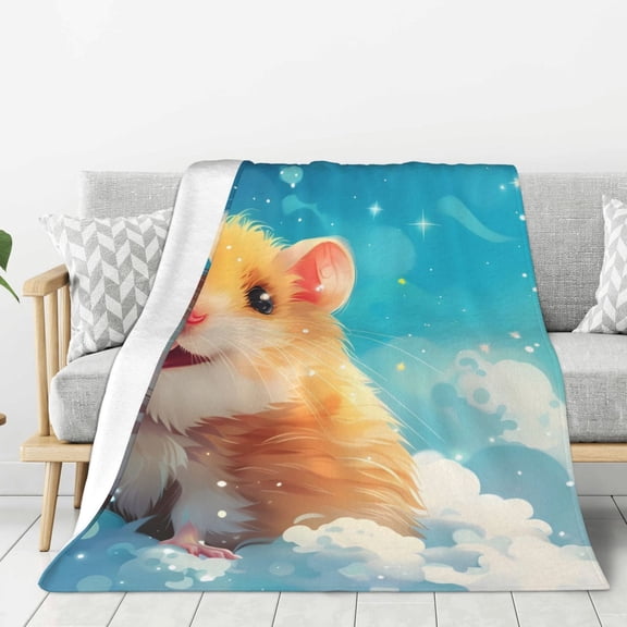 Rateoe Cloud Cute Hamster Pattern Flannel Throw Blanket, Ultra-soft Blanket for Bed, Couch, Car, Hypoallergenic Anti-pilling blanket-40"x30"(Vertical)