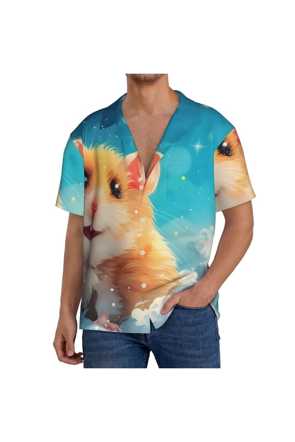 Cloud Cute Hamster Print Mens Front Pocket Hawaiian Shirts Casual Shirts Short Sleeve Button Down Beach Tropical Shirts-X-Large