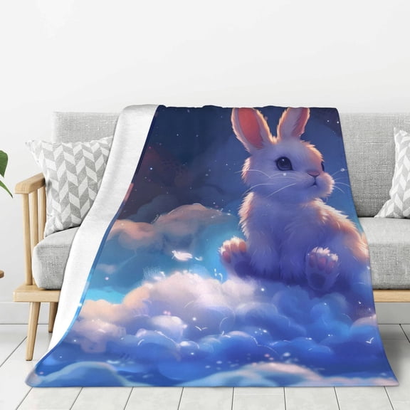 Rateoe Cloud Cute Rabbit Pattern Flannel Throw Blanket, Ultra-soft Blanket for Bed, Couch, Car, Hypoallergenic Anti-pilling blanket-60"x50"(Vertical)