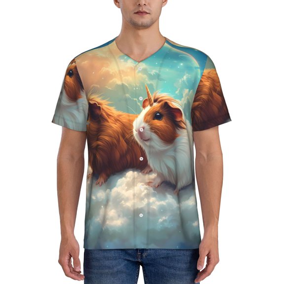 Rateoe Cloud Guinea Pig Pattern Men’s Baseball Short Sleeve Polo Shirt, Midweight Men's Shirt Golf Shirt Polo Shirts Quick Dry Short-Medium