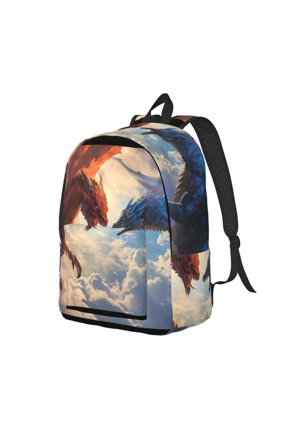 Cloud Red And Blue Dragon Pattern Durable Canvas Backpack for Men & Women – Stylish & Lightweight – Adjustable Straps, Multiple Pockets – Fits 15-17 Inch LaptopsSmall
