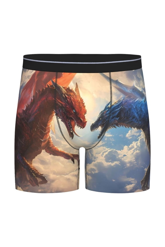 Cloud Red And Blue Dragon Print Men’s Underwear Boxer Briefs Soft Comfortable Underwear Boxer Briefs, Long Leg Briefs,Anti-chafing Boxer Briefs
