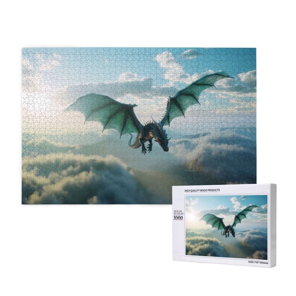 Rateoe Cloud Sky Green Dragon Pattern Wooden Picture Puzzle ,1000 Piece Jigsaw Puzzle ,Family Fun Puzzle, Home Dcor Puzzle, Gift Puzzle(Horizontal style)