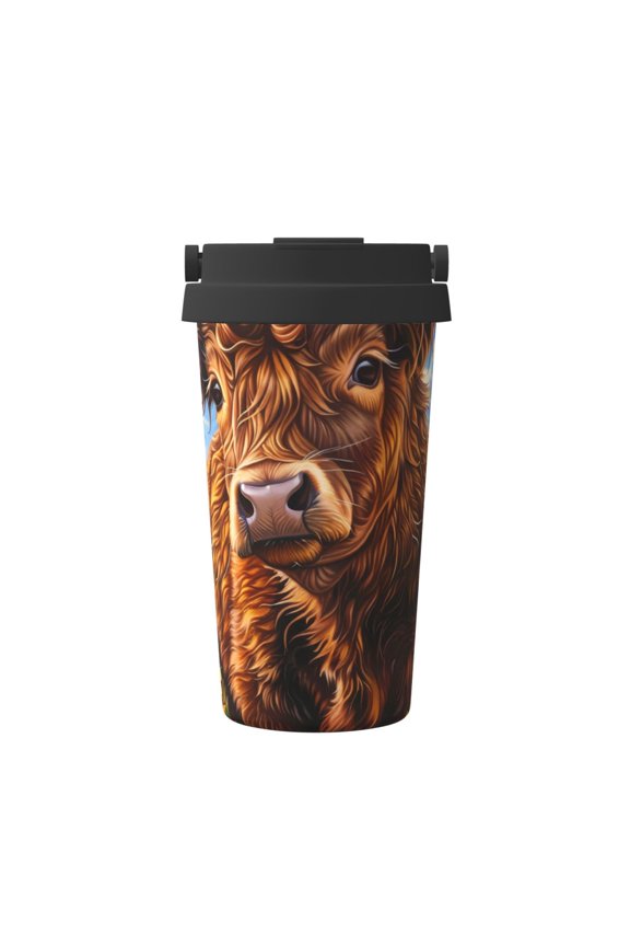 Cloud Sky Sunflower Cow Pattern Travel Coffee Mug Tumbler with Flip Lid | Reusable Insulated Stainless Steel Cold Brew Iced Coffee Cup Thermos
