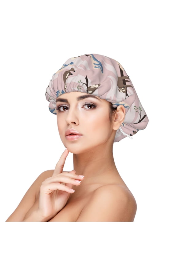 Cloud Sloth Pattern Silk Satin Hair Bonnet for Sleeping, Adjustable Sleep Cap Turban for Women , Curly Straight Hair Long Large Braid
