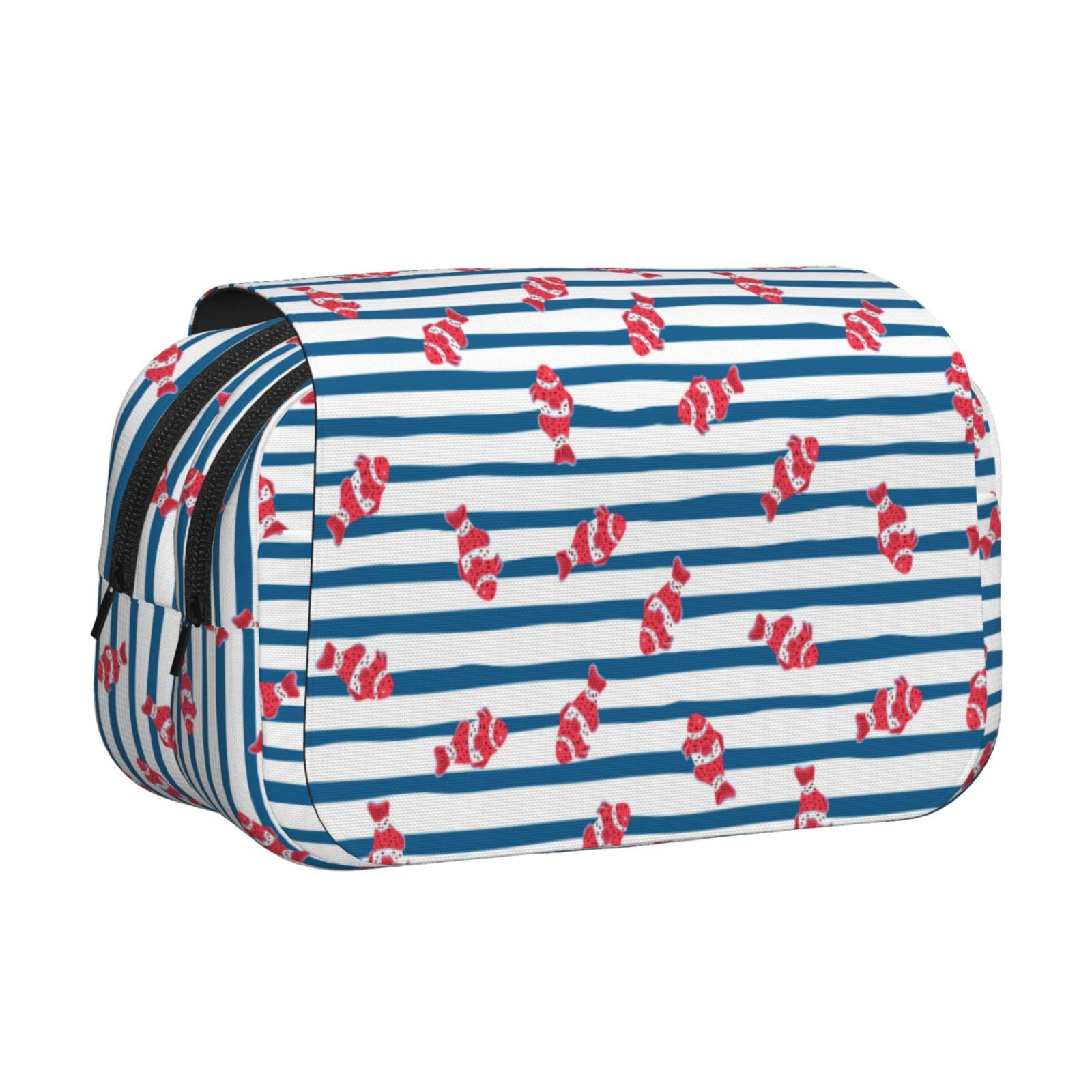 Rateoe Clown Fish Pattern Double Clamshell Pen Case, Storage Organizer with Two Zipper Compartments– Holds Up to 50 Pencils & Pens
