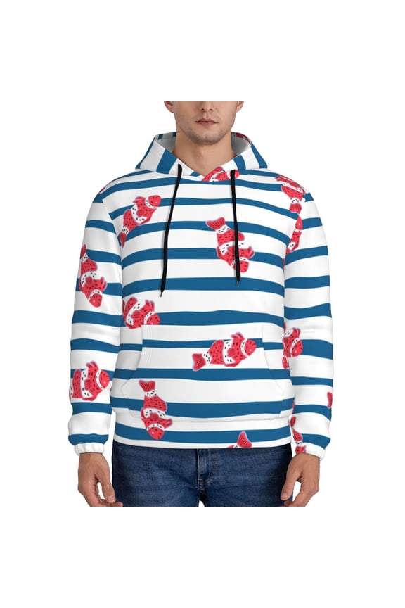 Clown Fish Pattern Mens Hoodie, Pullover Hooded Sweatshirt, Kangaroo Pocket Hoodie Ideal for Daily Wear, Travel and Home-Small