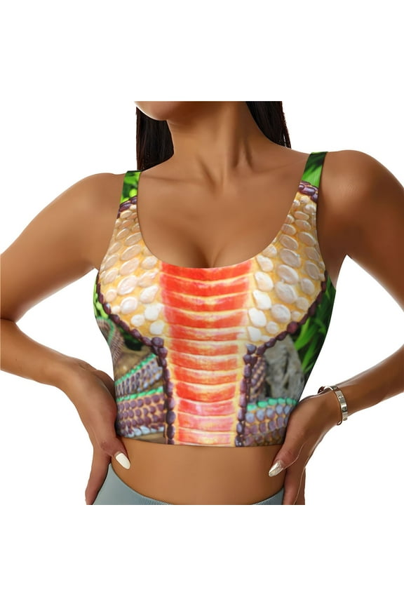 Cobra Snake Print Womens' Sports Bras Scoop Neck Sports Vest- Padded U Back Seamless High Impact Support-Large