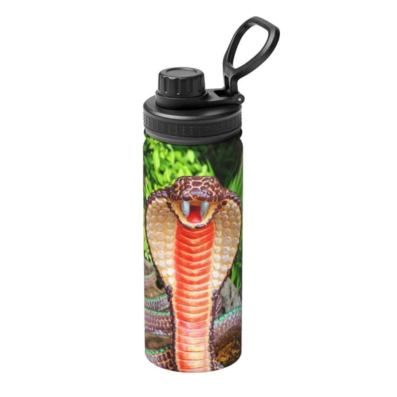 Rateoe Cobra Snake Printed 18oz Sports Insulated Water Bottle, Double-Wall Stainless Steel Kettle with Leak-Proof Cap and Carry Loop, BPA-Free for Outdoor, Gym, Camping, and Travel