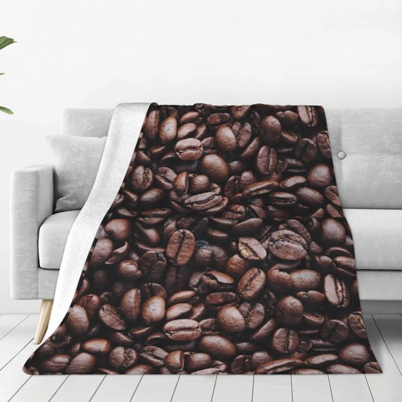 Rateoe Coffee Bean Print Fuzzy Fleece Throw Blanket Extra Large,Super Soft,Fluffy and Warm Blankets for Couch,Bed,All Season Use (60"x50")