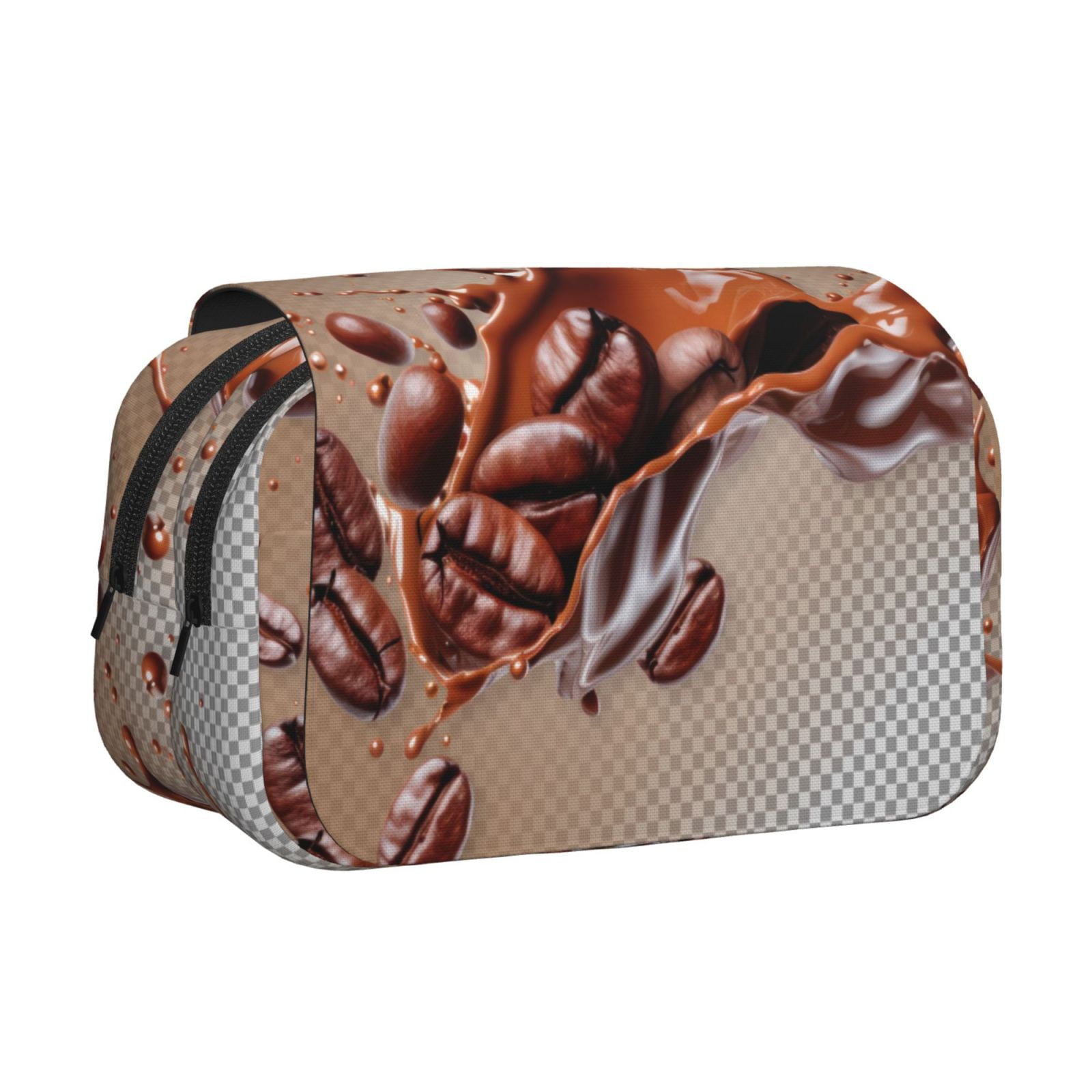 Rateoe Coffee Beans Chocolate Splash Pattern Double Clamshell Pen Case, Storage Organizer with Two Zipper Compartments– Holds Up to 50 Pencils & Pens