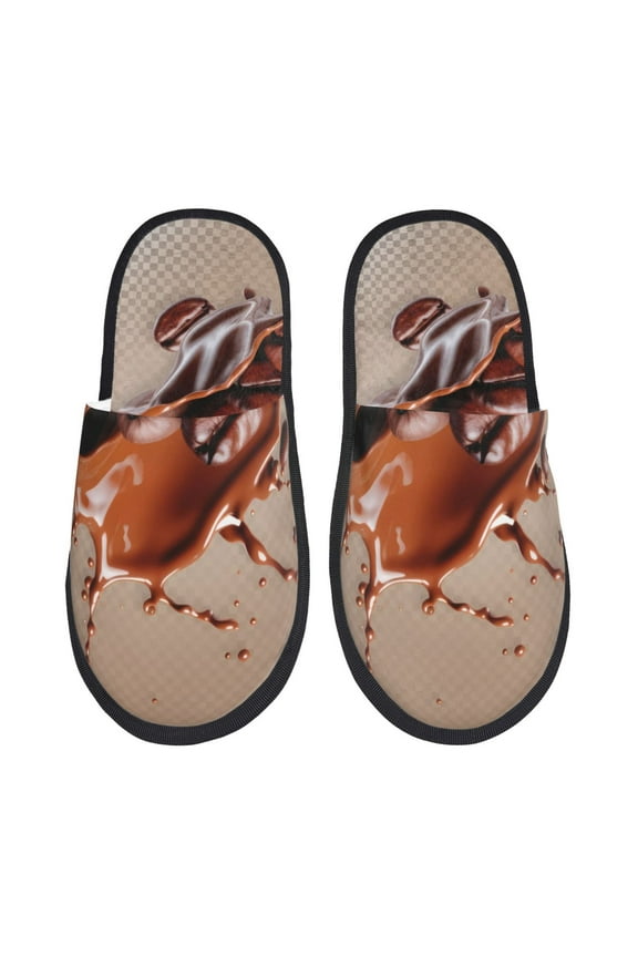 Coffee Beans Chocolate Splash Pattern Fuzzy Slippers Fuzzy Soft House Slippers Plush Furry Warm Cozy Open Toe Fluffy Home Shoes-Large
