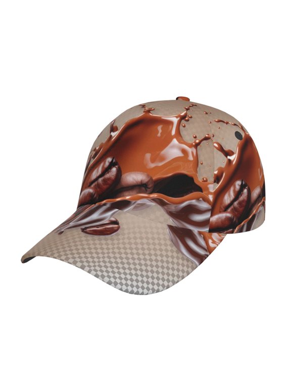 Coffee Beans Chocolate Splash Pattern Mens Baseball Cap Adjustable Curved Brim Hat, Soft Cotton Sports Cap for Outdoor, Casual, and Everyday Wear, Comfortable & Breathable