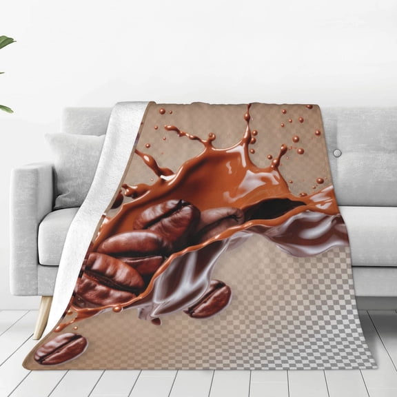 Rateoe Coffee Beans Chocolate Splash Print Fuzzy Fleece Throw Blanket Extra Large,Super Soft,Fluffy and Warm Blankets for Couch,Bed,All Season Use (60"x50")