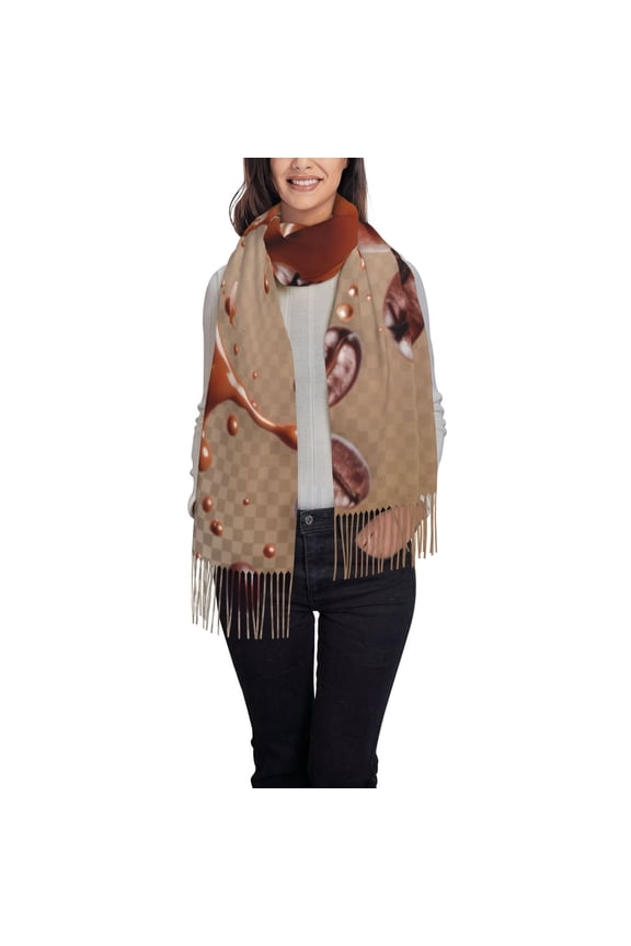 Coffee Beans Chocolate Splash Women's Traditional Scarf Wrap Tassel Shawl Fringes Neck Head Shawl Retro Scarf