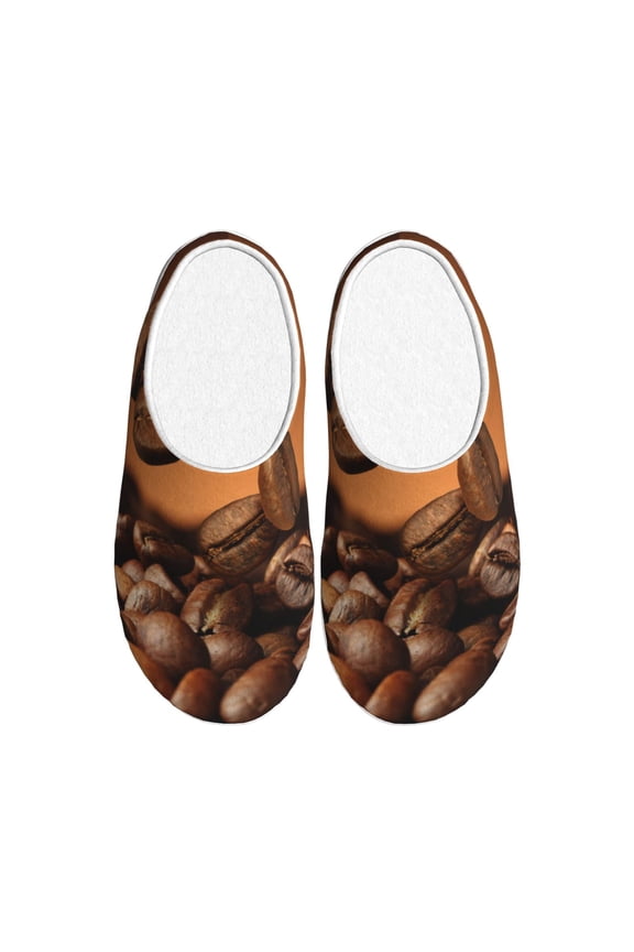 Coffee Beans Print Women's Men's Cotton Knit Slippers Lightweight Memory Foam Indoor House Shoes with Anti-Skid Sole-37/38