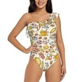 thumbnail image 1 of Rateoe Coffee Donuts Pattern Women One Piece Swimsuits Tummy Control One Shoulder Bathing Suits Ruffle Swimwear-Medium, 1 of 6