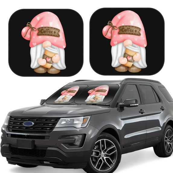 Rateoe Coffee Gnome (1) Pattern 2 Piece Car Windshield Sun Shade Foldable | Front Windshield Shade for Sun, Heat and UV Rays | Sunshade for Car Front Window-Large