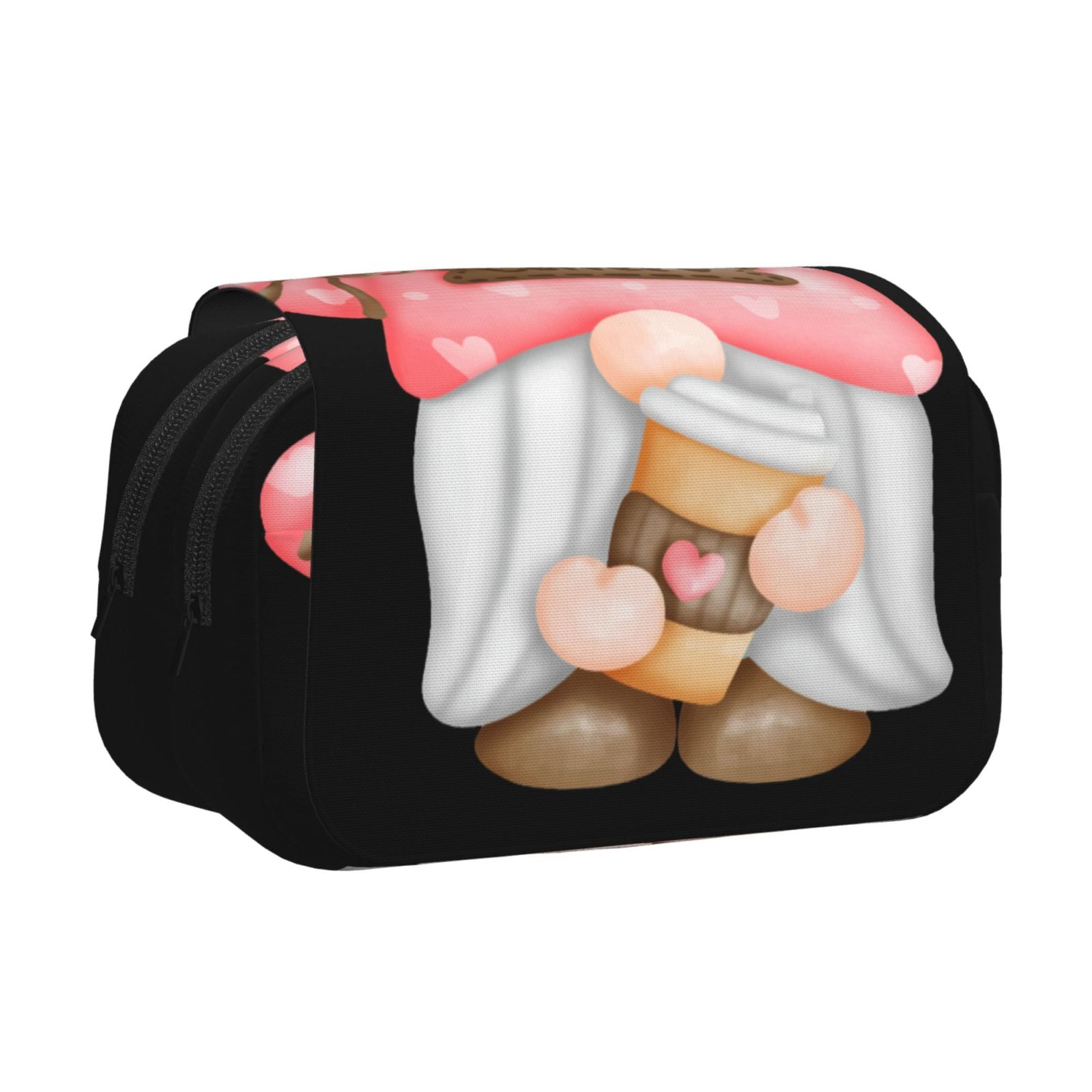 Rateoe Coffee Gnome (1) Pattern Double Clamshell Pen Case, Storage Organizer with Two Zipper Compartments– Holds Up to 50 Pencils & Pens
