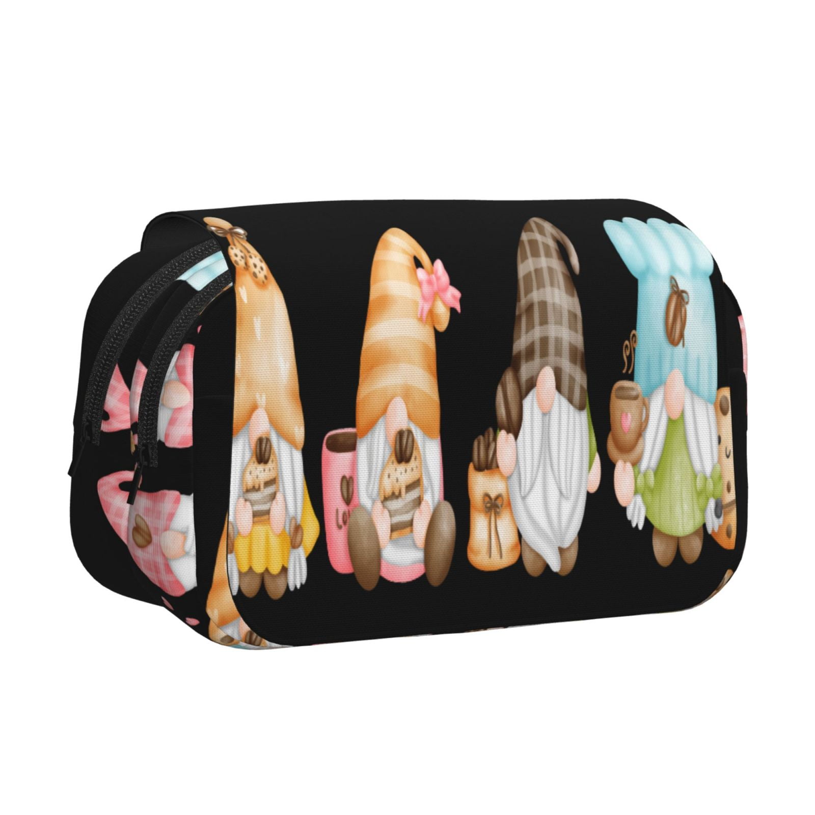 Rateoe Coffee Gnome (2) Pattern Double Clamshell Pen Case, Storage Organizer with Two Zipper Compartments– Holds Up to 50 Pencils & Pens