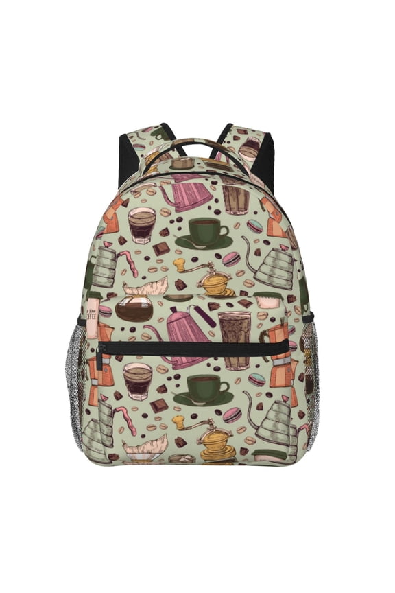 Coffee Makers Macaroons Chocolate Pattern Casual Backpack for School, Work, Travel Adjustable Straps, Multiple Compartments Ergonomic Design, Fits Laptops and Tablets