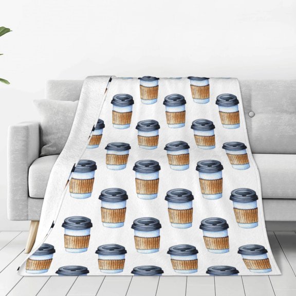 Rateoe Coffee To Go Pattern Print Fuzzy Fleece Throw Blanket Extra Large,Super Soft,Fluffy and Warm Blankets for Couch,Bed,All Season Use (40"x30")