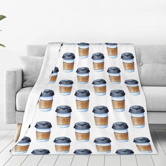 Rateoe Coffee To Go Pattern Print Fuzzy Fleece Throw Blanket Extra Large,Super Soft,Fluffy and Warm Blankets for Couch,Bed,All Season Use (60"x50")