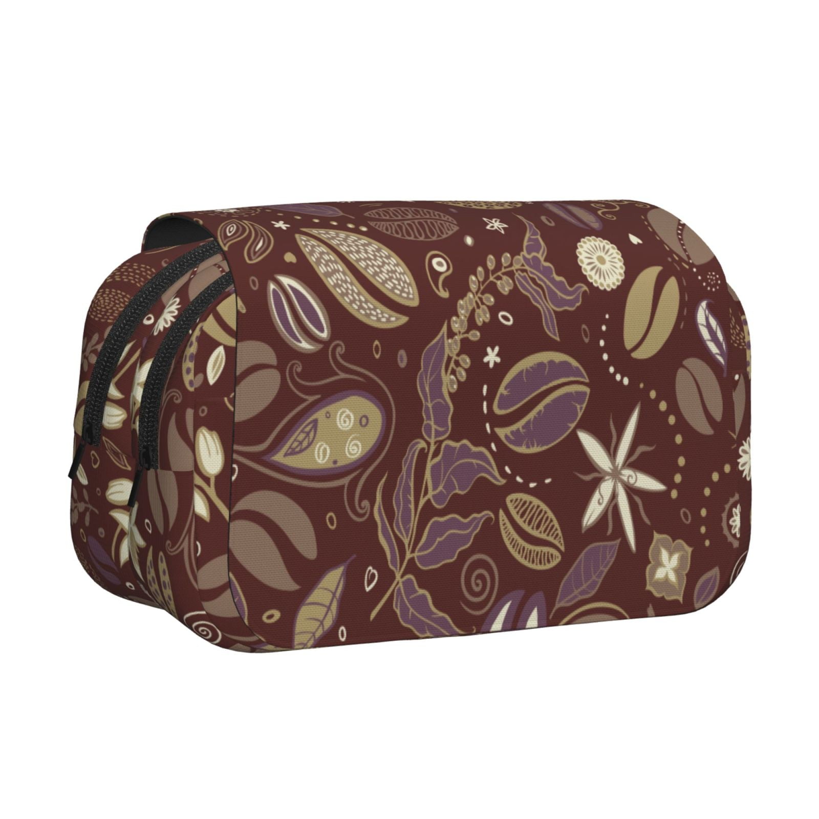 Rateoe Coffee and Flowers Pattern Double Clamshell Pen Case, Storage Organizer with Two Zipper Compartments– Holds Up to 50 Pencils & Pens