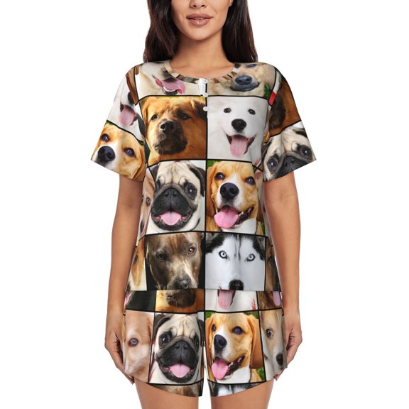 Rateoe Collage of different dogs Pattern Women's Short-Sleeved Pajama Set - 2 Piece Soft and Lightweight Sleepwear Set-3X-Large