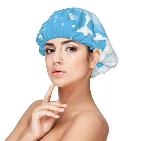 Rateoe Collie in Bathtub Pattern Silk Satin Hair Bonnet for Sleeping, Adjustable Sleep Cap Turban for Women , Curly Straight Hair Long Large Braid
