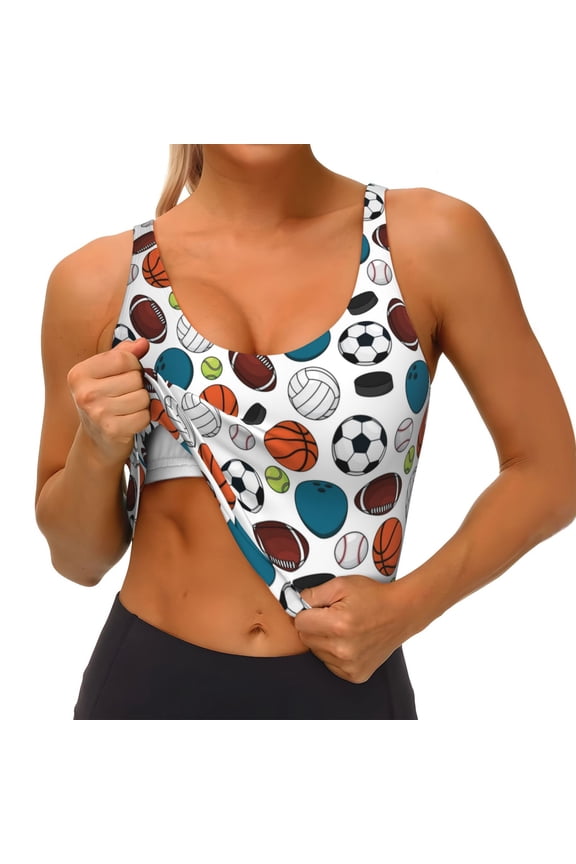 Color Balls Print Womens' Sports Bras Scoop Neck Sports Vest- Padded U Back Seamless High Impact Support