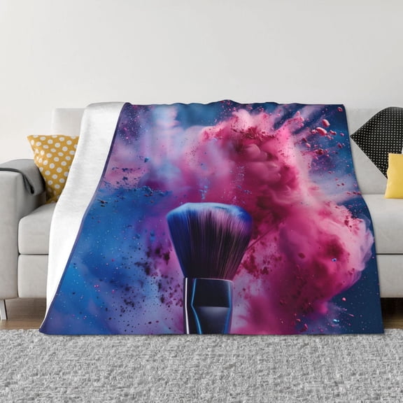 Rateoe Color Explosion Makeup Brush Pattern Flannel Throw Blanket, Ultra-soft Blanket for Bed, Couch, Car, Hypoallergenic Anti-pilling blanket-