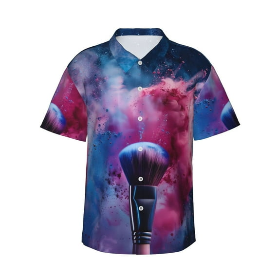 Rateoe Color Explosion Makeup Brush Pattern Men’s Hawaiian Shirt – Short Sleeve Button-Down Tropical Beach Shirt, Lightweight & Breathable Casual Aloha Shirt with Pocket,X-Large